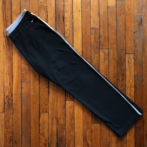 Vintage Y2K Nike 2000 Women Black Silver‎ Striped Embroidered Fleece Sweatpants - Picture 1 of 4